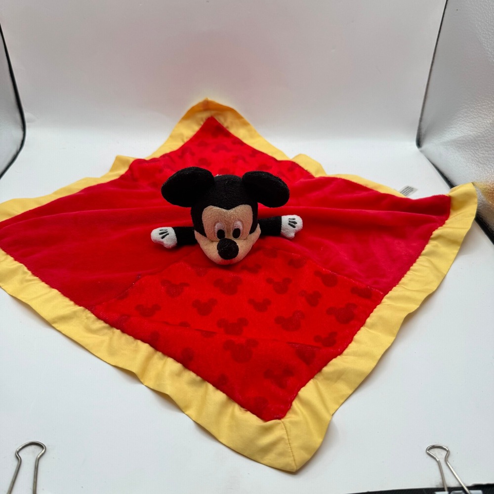 Disney Baby Mickey Mouse Security Blanket Kids Red Yellow Satin Trim Lovey